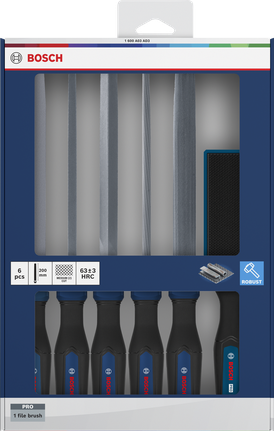 مجموعة مبارد Bosch مكونة من 5 قطع مع فرشاة احترافية ومقابض مريحة.